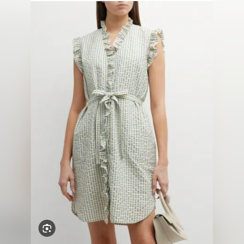Finley White Yellow Amber Shirt Dress Ruffle Seesucker Check NWT $285 Sz M